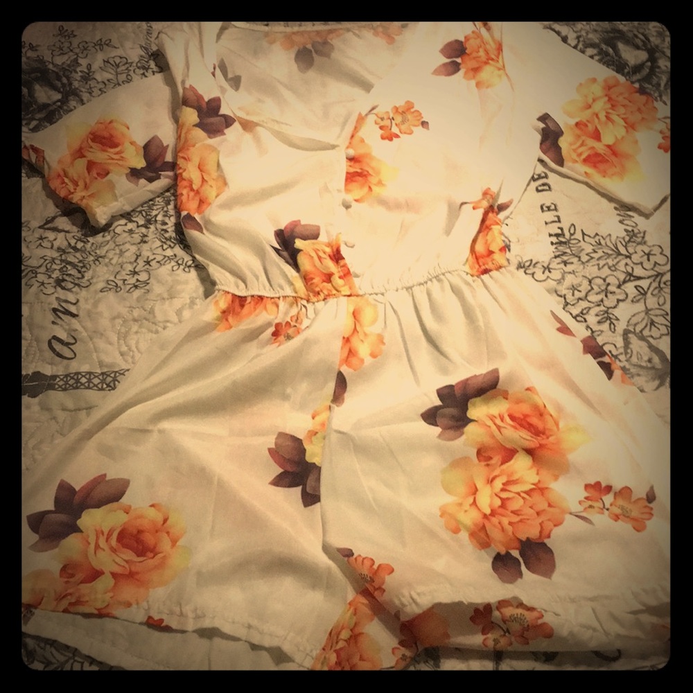 Rose printed silk romper